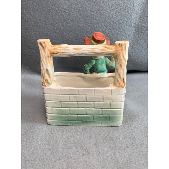 Vintage Hand-Painted Ceramic Boy with Dog at Wishing Well Planter 5" Tall - Picture 3 of 8
